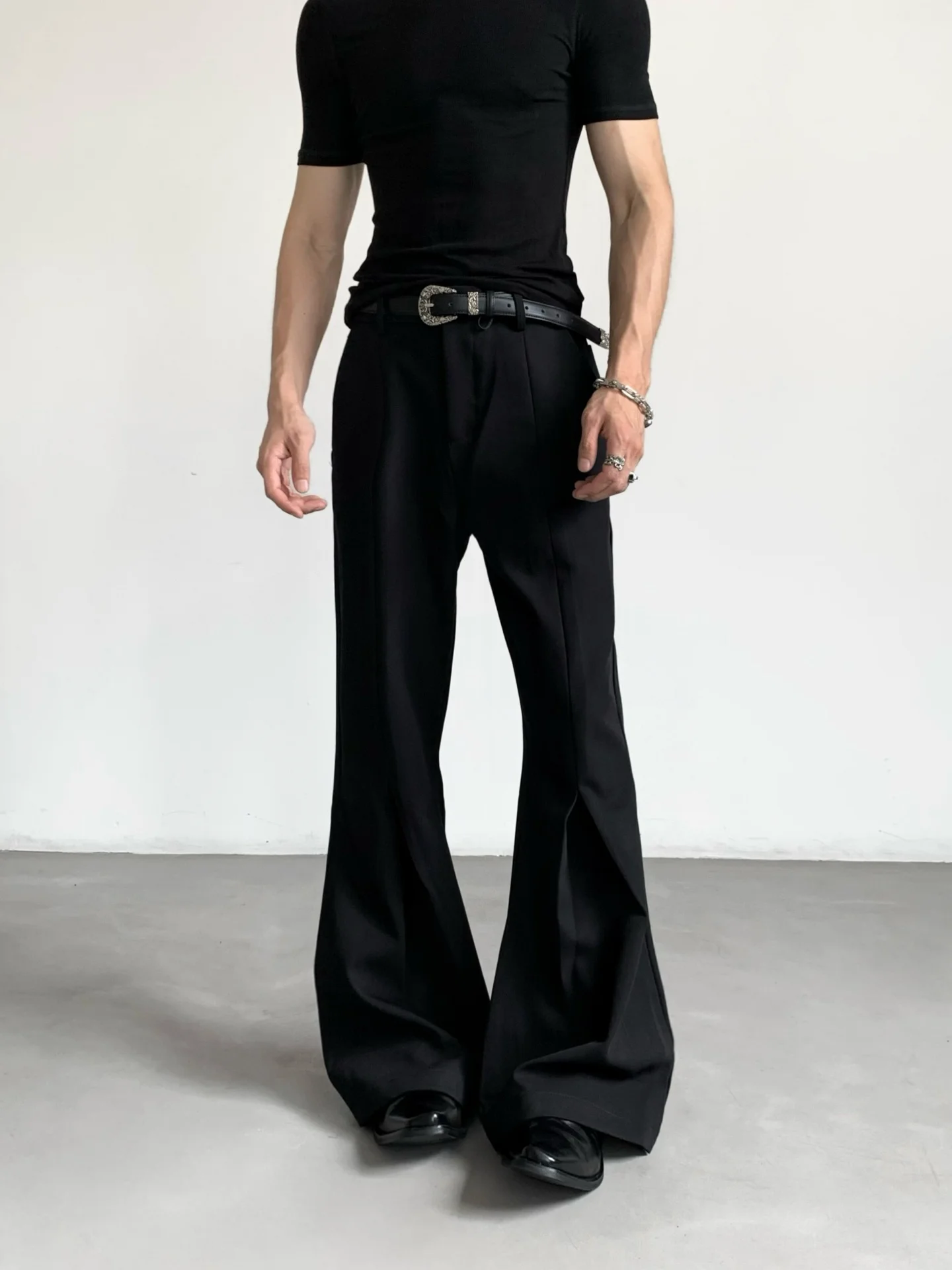 Ace Men's High Waist Straight Leg Trousers Casual Flared Pants Cleanfit Drapey Style for Commuting And Formal Occasions
