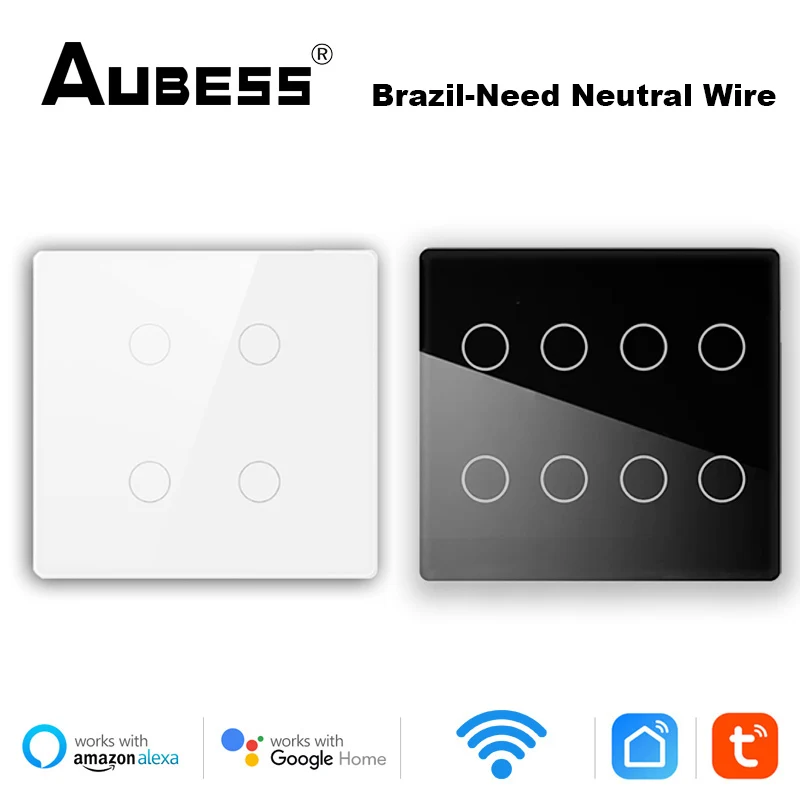 Tuya WiFi Brazil Smart Switch 4/6/8 Gang Wall Light Switch Smart Home  Touch Panel Works With Smart Life Alexa Google Home Alice