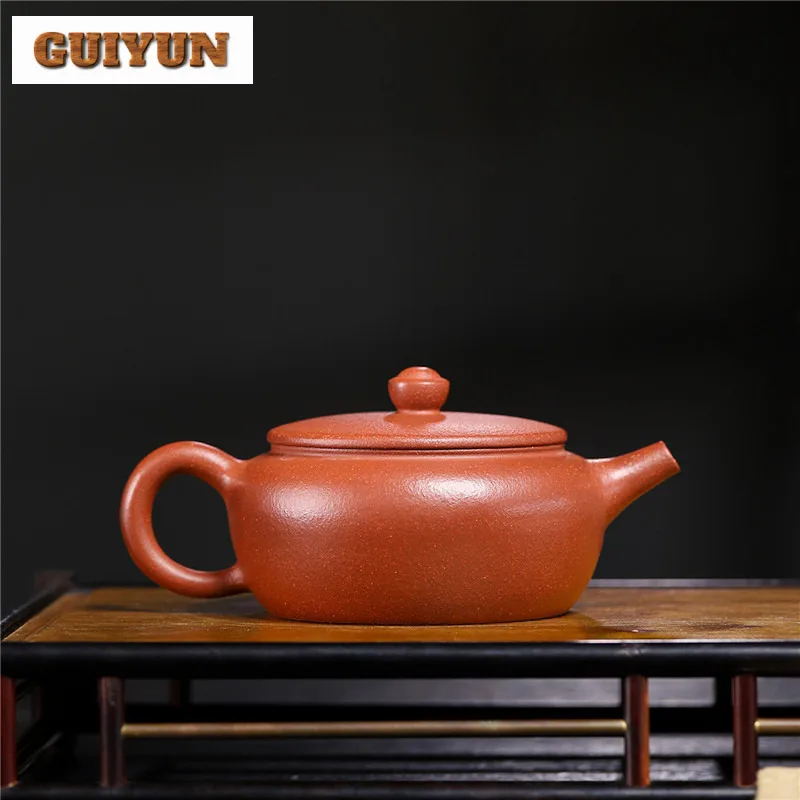 200ml Antique Yixing Purple Clay Teapots Handmade Flat Pot Raw Ore Red Downhill Mud Tea Maker Kettle Chinese Zisha Tea Set Craft