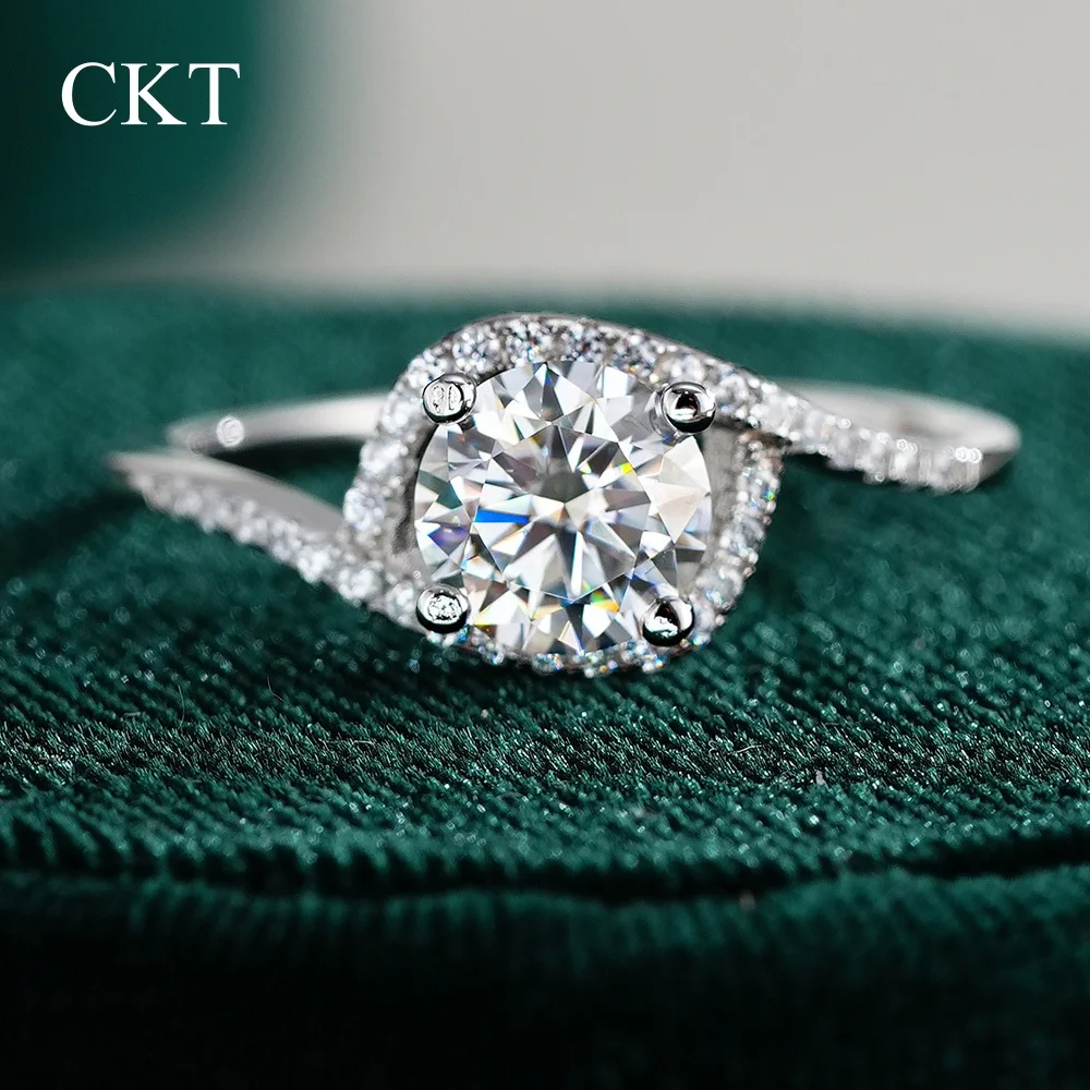

CKT Luxury Jewelry Twisted PT950 Platinum Rings 1ct D Color Moissanite Diamond Snowflake Women 18k White Gold Wedding Ring