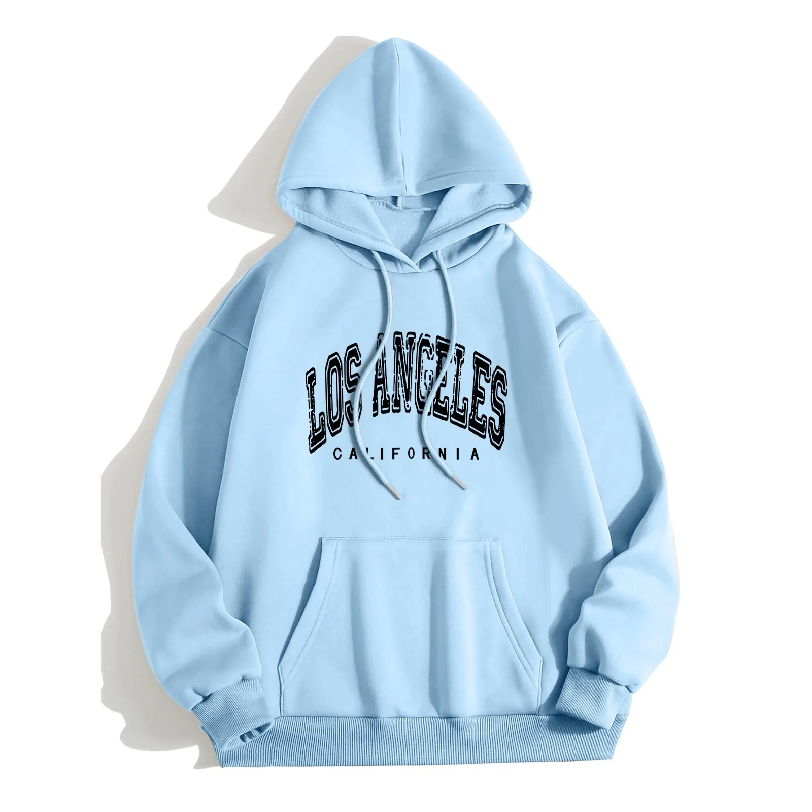 Los Angeles Letter Hoodies Women Harajuku Sweatshirts Casual Loose Long Sleeve Hooded Autumn Vintage Brown Pullover Blouse Tops
