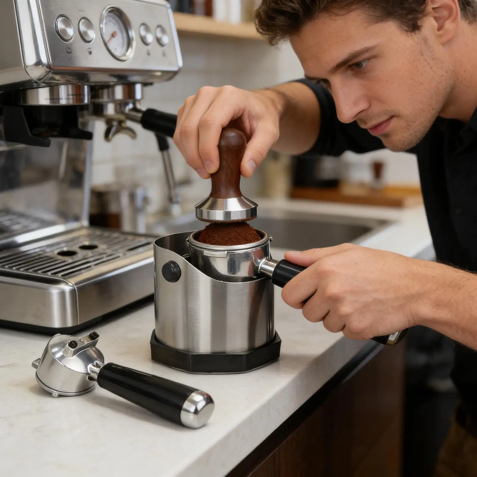 

Coffee Knock Box Stainless Steel Bin With Non-Slip Base 750ml Coffee Machine Tool For Ground For Home Countertop Bar Hotel Cafe