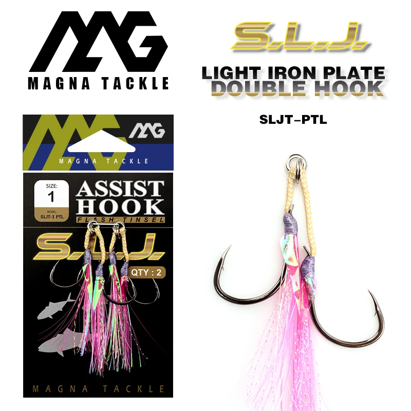 magna tackleSLJT-PTL  assist Hooks Stainless Steel Optopus Rolled In Jigging Assist Fishing Hooks with Glow Tassels