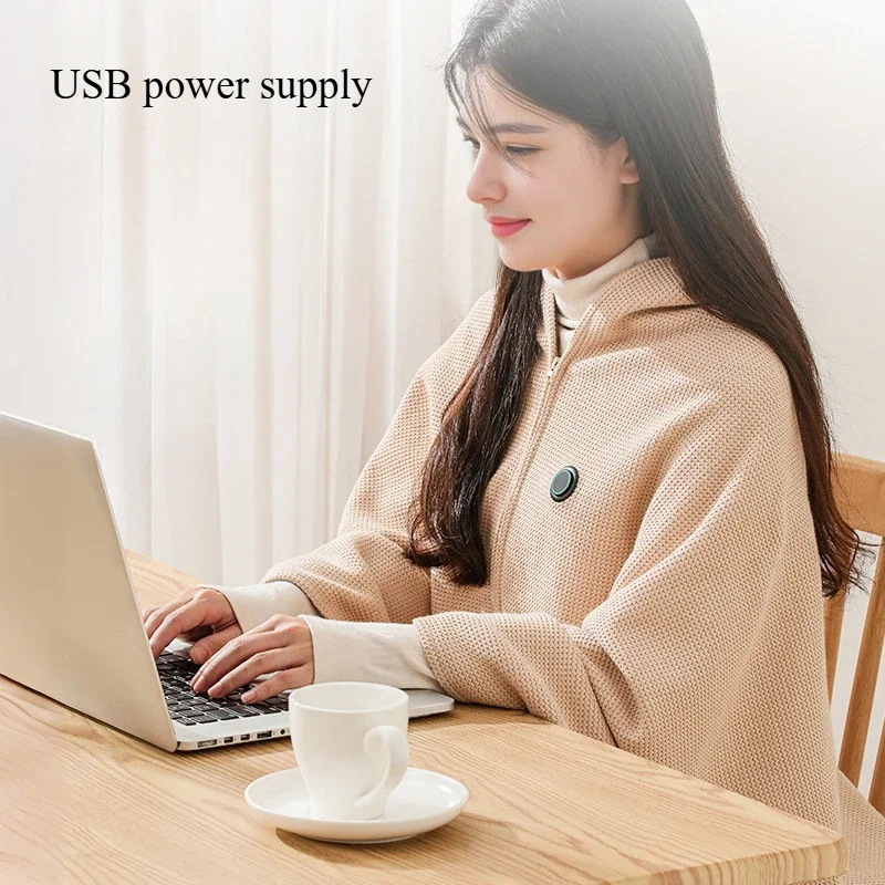 USB Electric Heated Blanket Shawl for Office 3 Heating Levels Fleece Heated Mat Household Wearable Body Warmer Blanket Washable