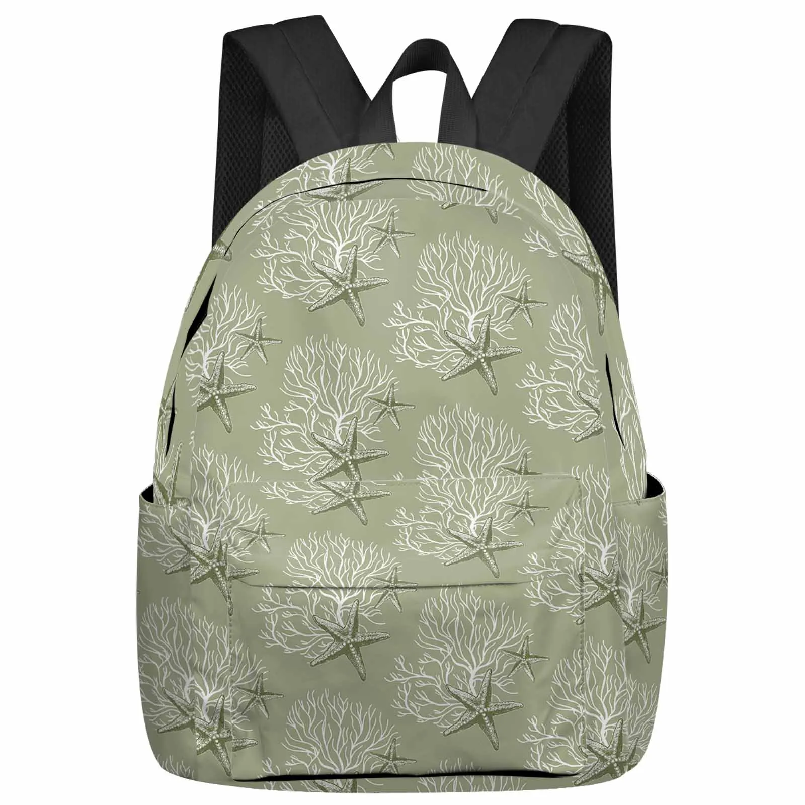 

Coral Sea Star Sage Green Large Capacity Backpack Men Laptop Bags High School Teen College Girl Student Mochila