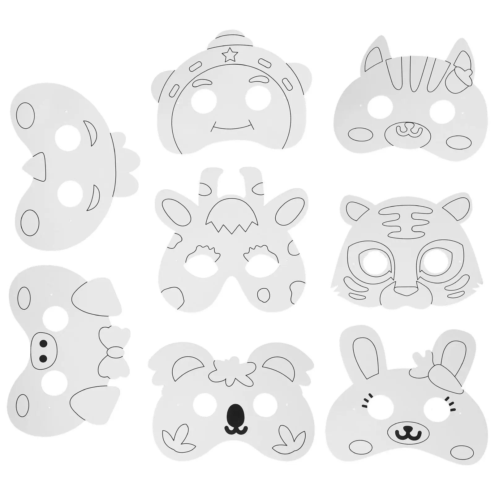 1 Juego de Máscaras de Papel con Temática Animal para Niños, Manualidades de Pintura DIY, Juego de Máscaras sin Pintar, Actividad Creativa para la Familia