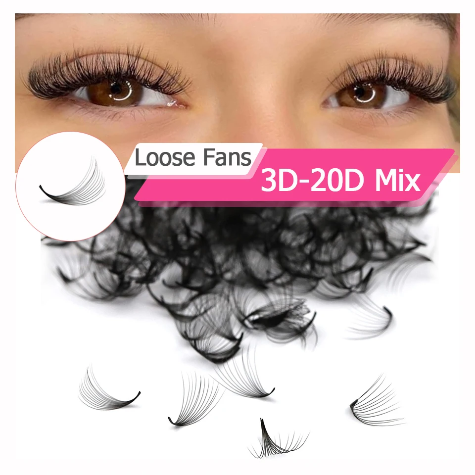 RUJADE 10D 20D Loose Premade Fans Eyelash Extension Sharp Narrow Slim Stem Loose Russian Volume Lashes Pointy Base Cluster Cilio