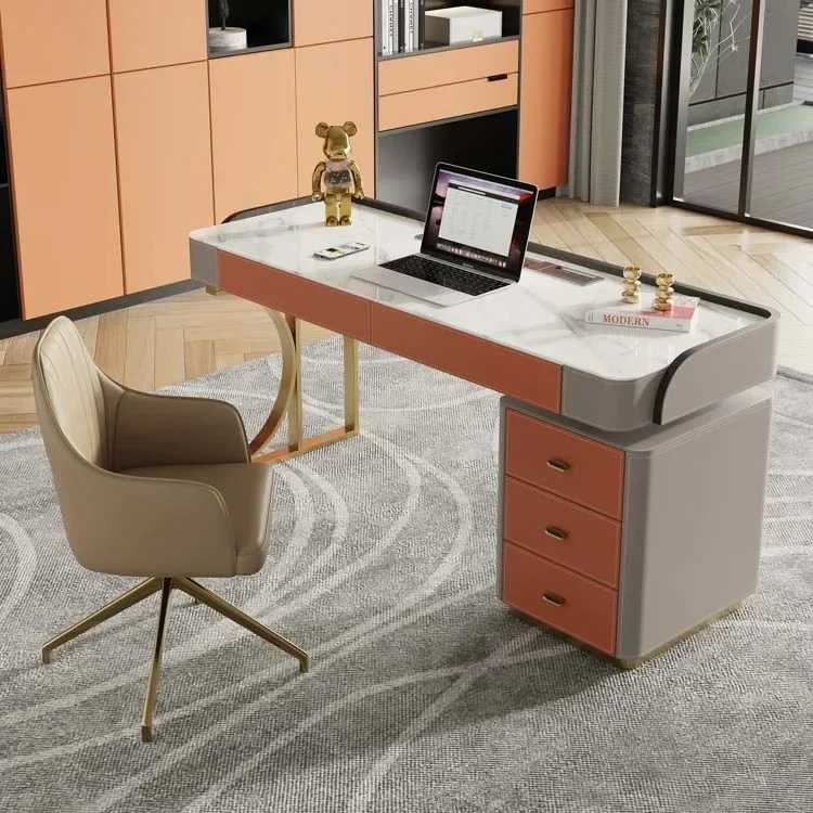 m Luxury Home Office Desk Sintered Stone Top Office Desk Furniture With Drawer Stainless Steel Frame Leather Boss Desk l