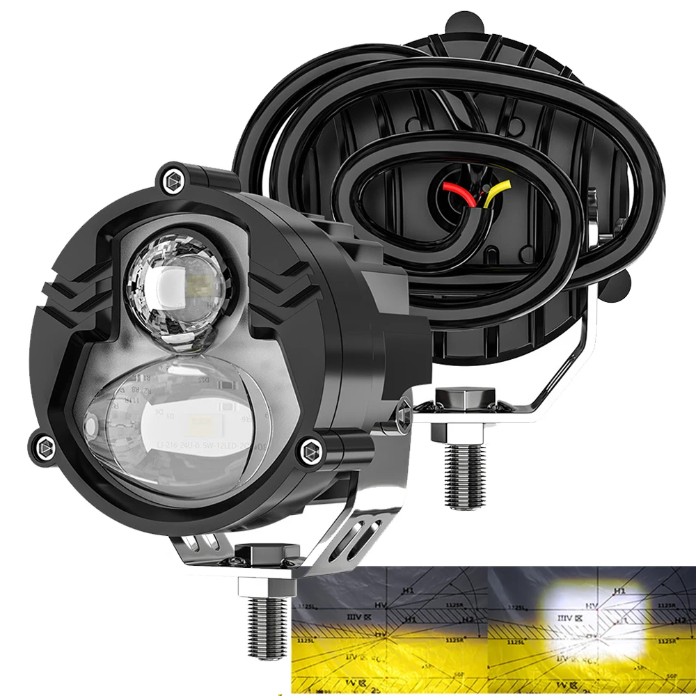 

1X Motorcycle Spotlight 9-80V Laser High low beams 90W Two-color Pedal Electric Vehicle LED Headlight Moto Spot Fog Lamp 3 Inch