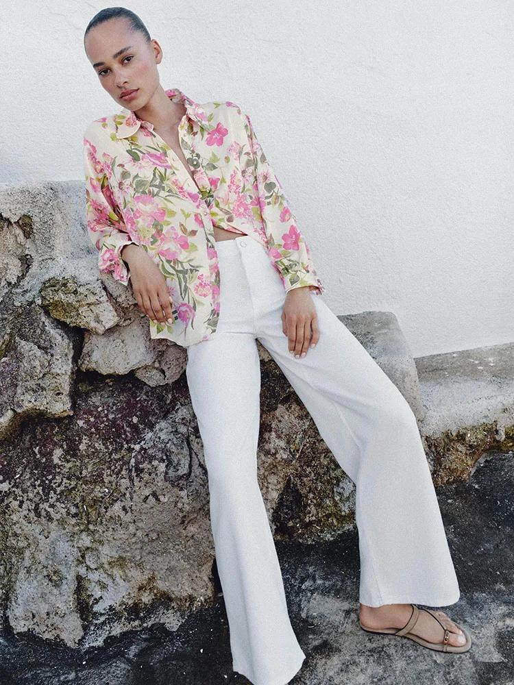 Spring New Arrival Women's Casual Silk Satin Feel Floral Print Shirt Vintage Chinese Style 18-25 Years Olds 2026 Spring