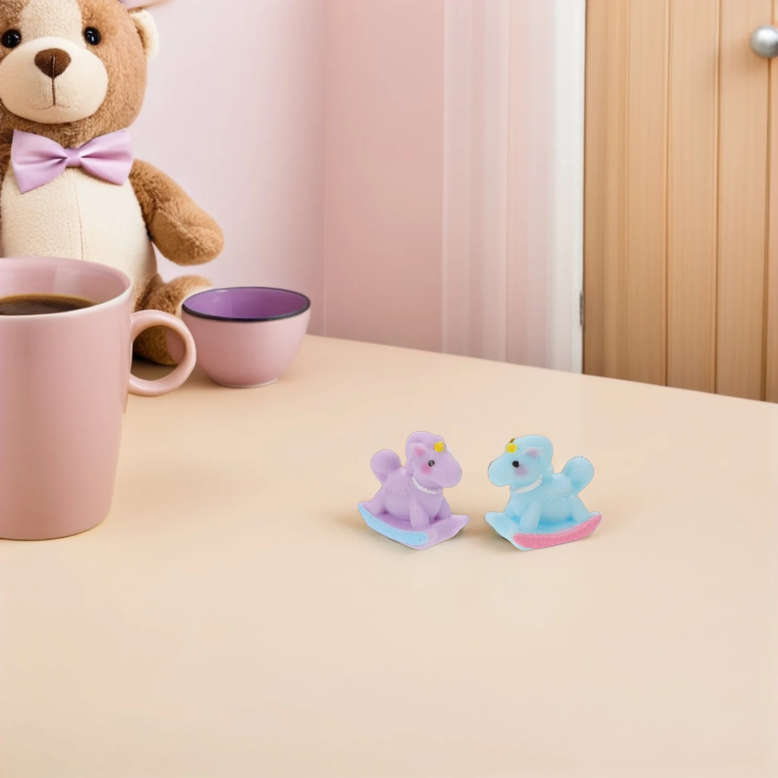 10 pçs macaron cor mini cavalo de balanço resina multicolorido ornamentos em miniatura para festa de aniversário decoração do bolo árvore de natal