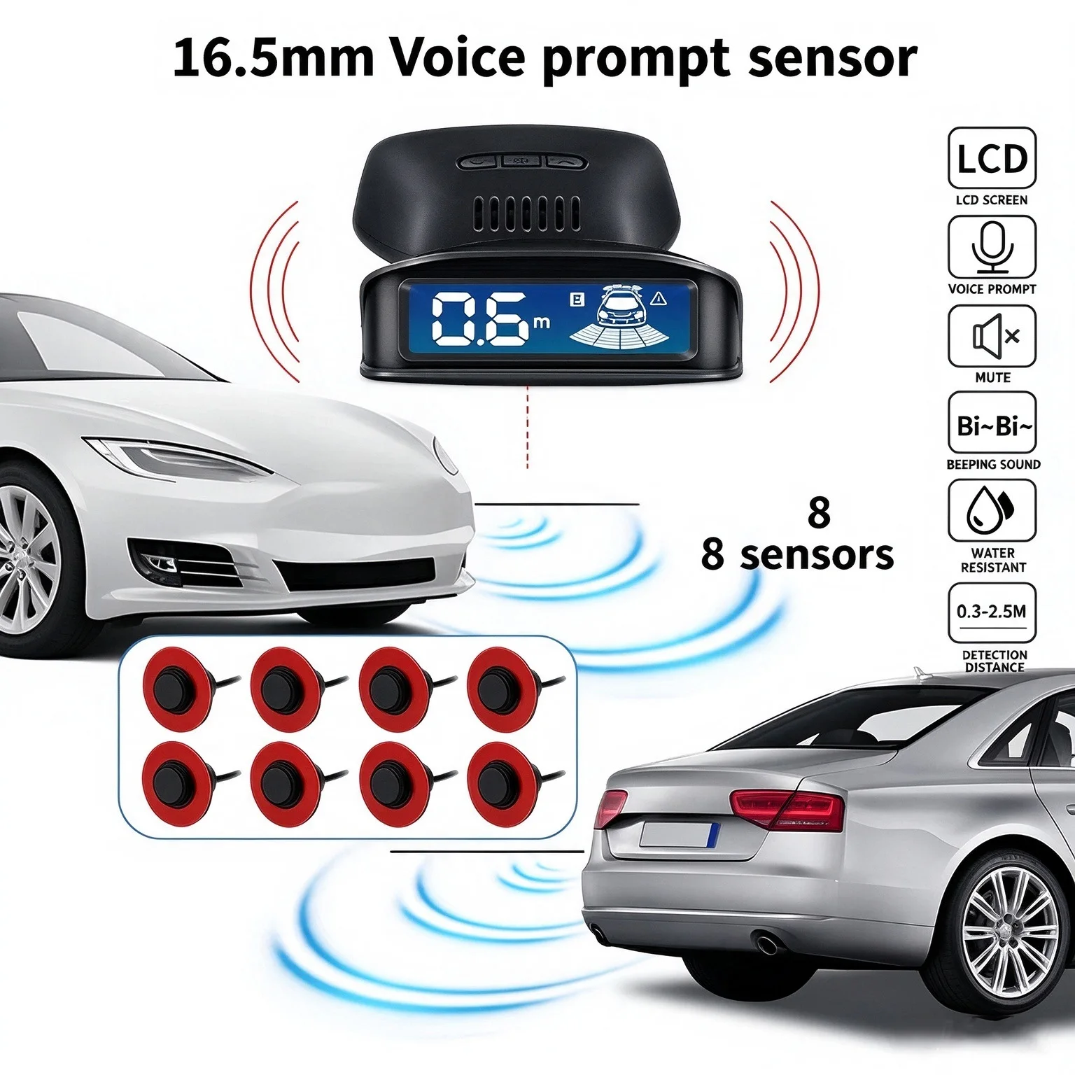 Front Rear Car Parking Sensor Kit Universal 8 Sensors Buzzer Reverse Backup Radar Sound Alert Indicator Radar Detectors System