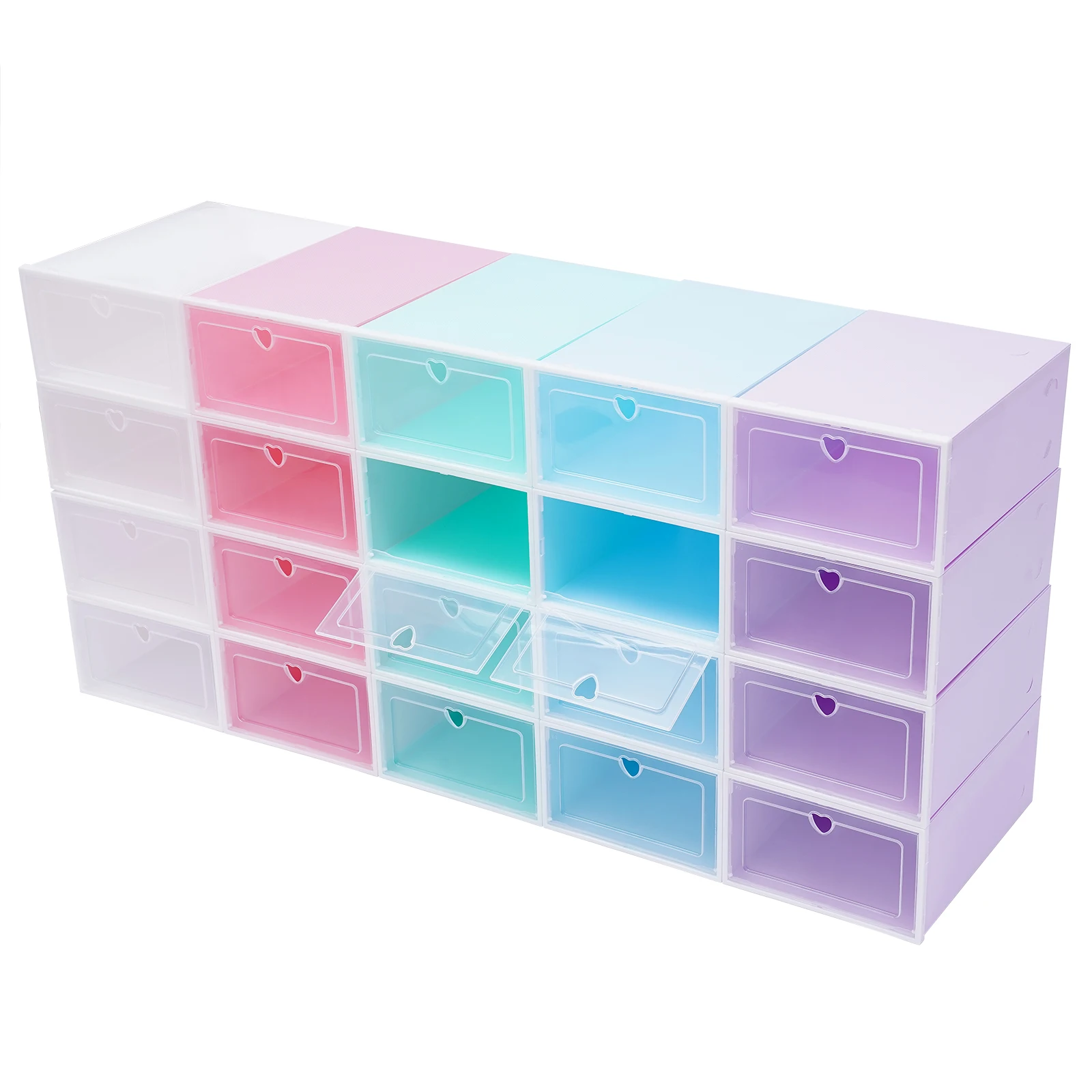 20Pcs Shoe Box, Shoe Boxes, Flip Lid Transparent Colorful PP PC Dustproof Moistureproof Stackable Storage Organizer for Closet Entryway