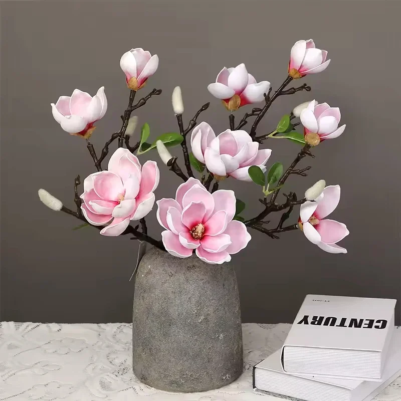 

Simulation EVA White Magnolia Artificial Flowers Living Room Table Decoration Flowers Home Wedding Decoration Fake Flowers