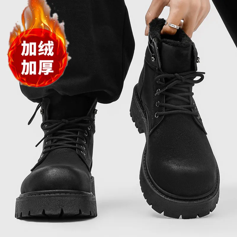 أحذية ثلج مقاومة للماء للرجال مع بطانة قطيفة، نعل رياضي مضاد للانزلاق ومقاوم للاهتراء، أحذية كاجوال للشتاء الدافئ #2