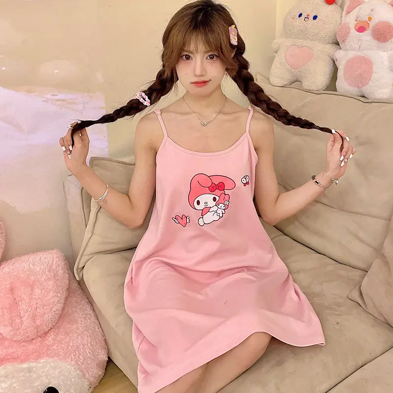 

Kawaii летняя Пижама нагрудная подушка для девушки подтяжки Мягкая Милая Ночная рубашка с мелодией Милая мультяшная Домашняя одежда без рукавов