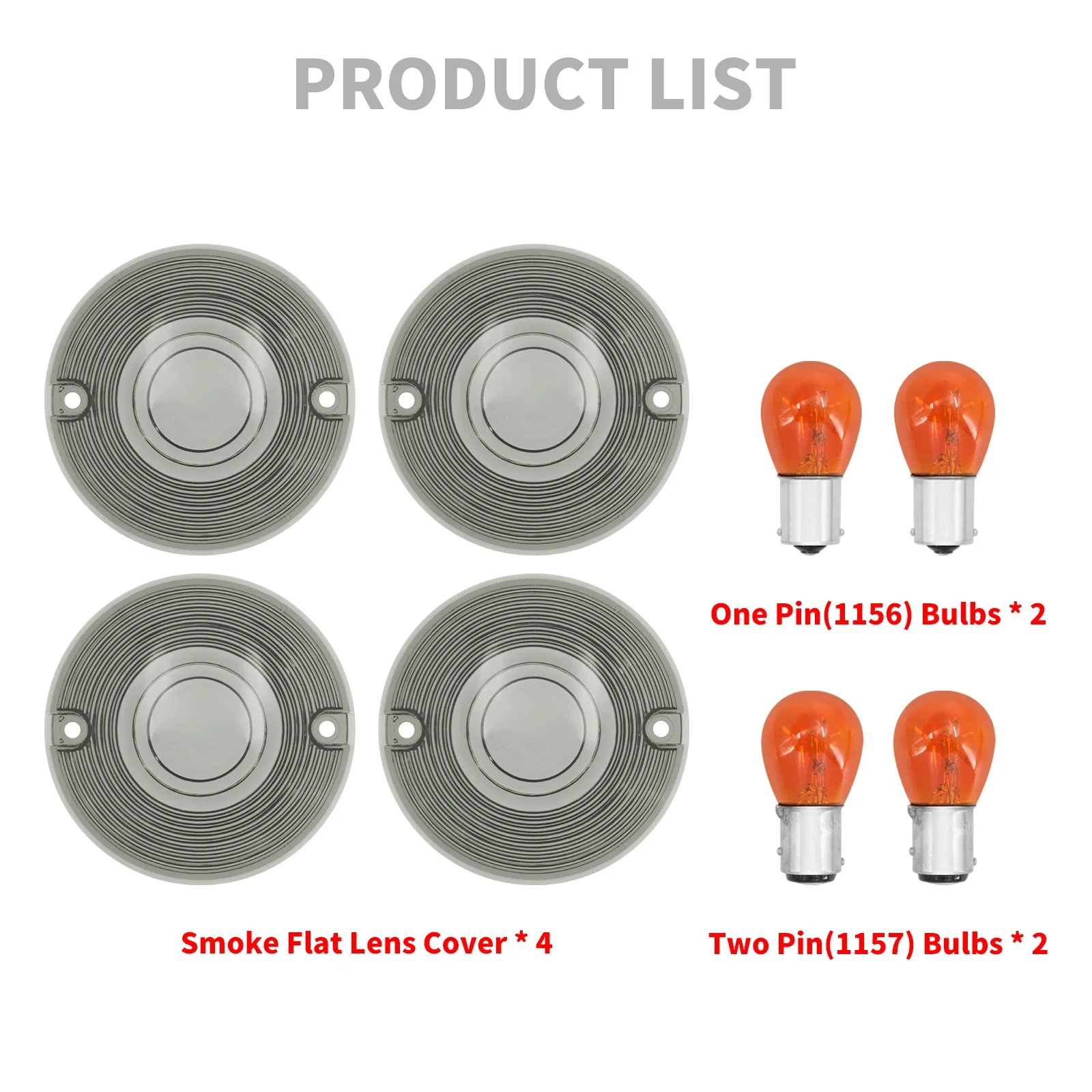 4x Motorcycle Smoke Flat Turn Signal Lens Cover With Amber 1156 1157 Bulbs For Harley Sportster Touring Electra Glide Softail