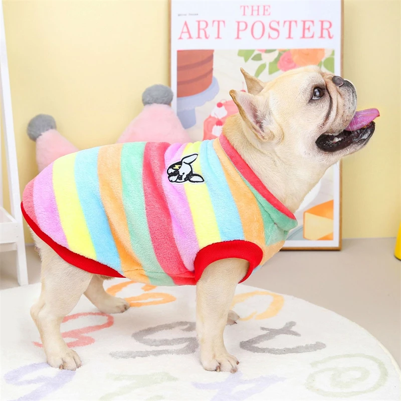 Rainbow Fleece Pet Dog Clothes Striped Small Medium Puppy Sweatshirt French Bulldog Patchwork Breathable Overalls for Cats York