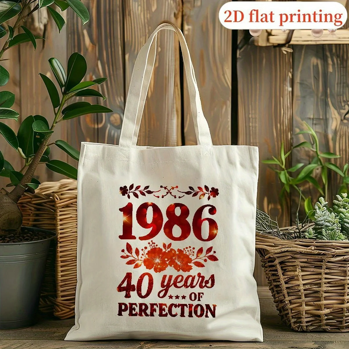 1986 Year-Themed 40th Birthday Tote Bag - White Vintage 80s Design with 1986 Number & 40 Years Print - Durable Handbag for &, Co