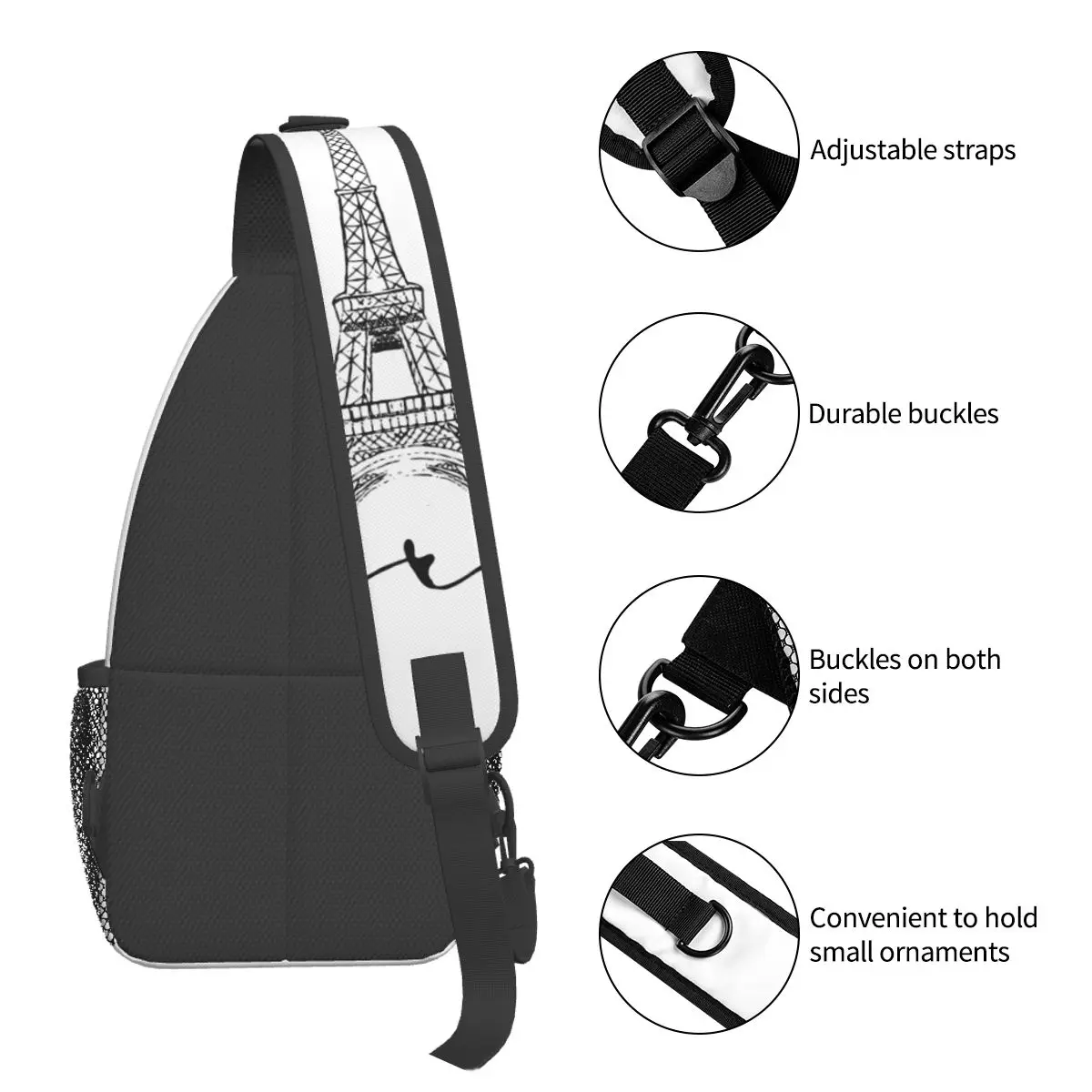 Paris Eiffel Tower Art Sling Bags Chest Crossbody Shoulder Backpack Hiking Travel Daypacks Fashion Pack