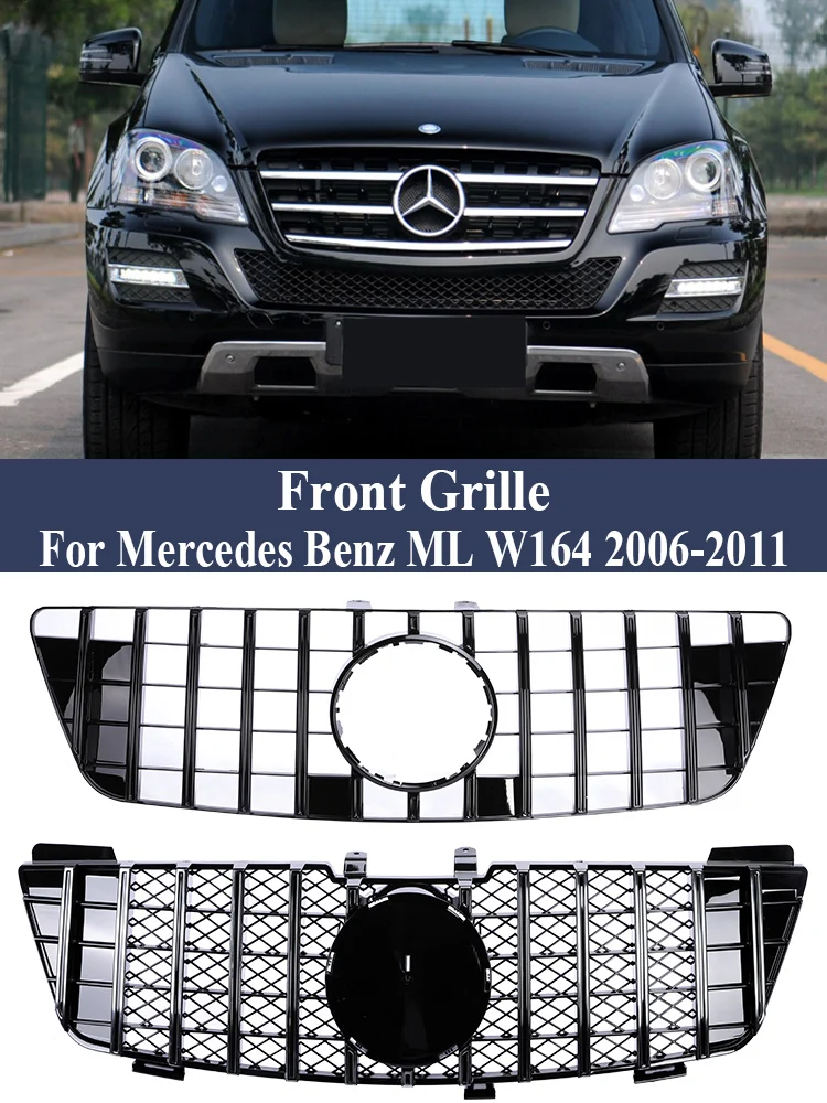 For Mercedes Benz ML Class W164 2006-2011 Black Silver Grille Car Front Bumper Panamericana GT Style Grill 320 350 430 550