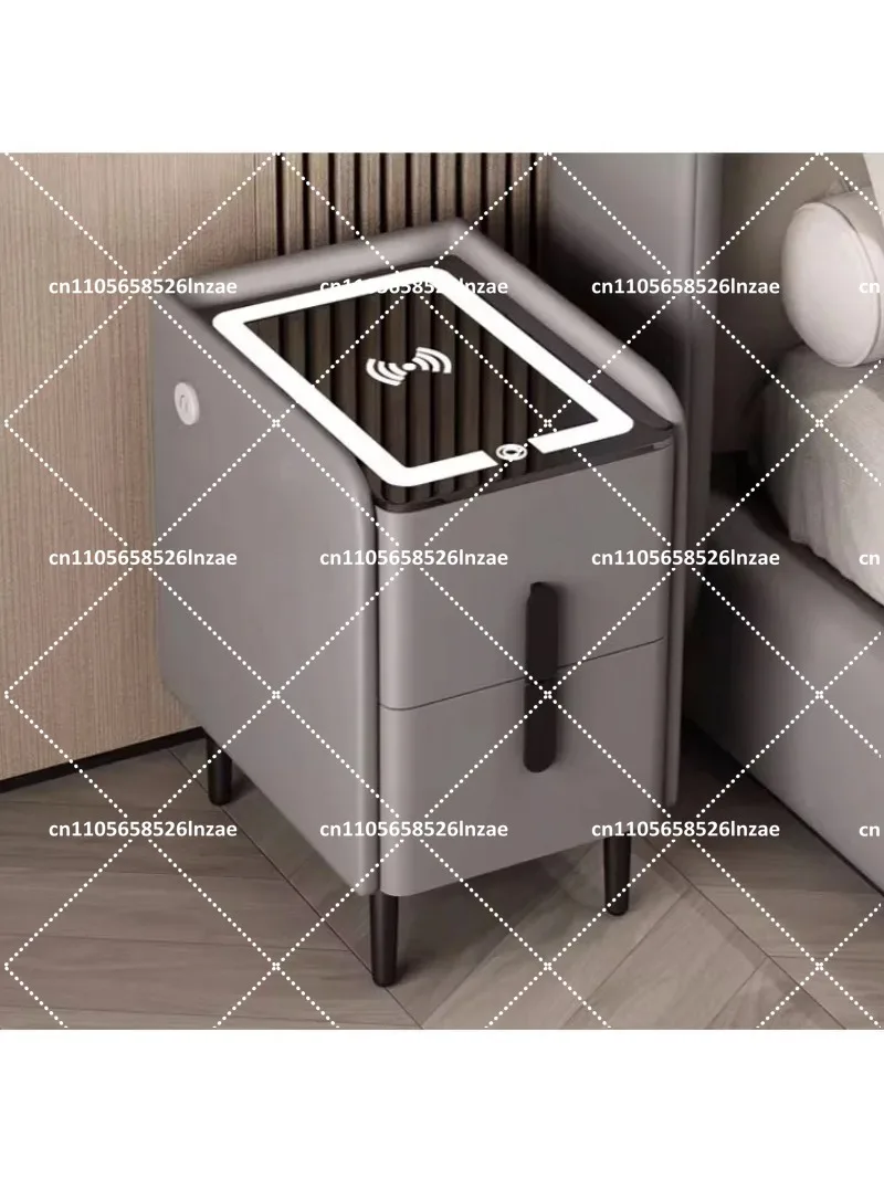 Nordic Style Smart Bedside Table with Wireless Charging, Solid Wood 2 Drawers Nightstand, U-C Side Cabinet 25cm