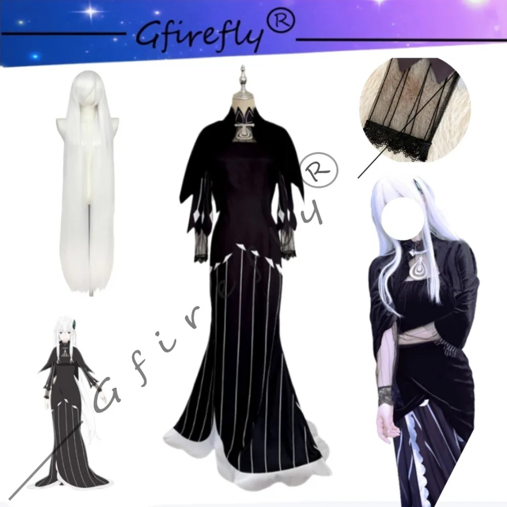 Tenue de cosplay Re:Zero Echidna Sorcière de la Greu, style identique, robe noire avec châle, ensemble complet pour Halloween, carnaval, Comic Con