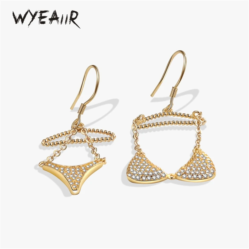 WYEAIIR Sweet Cute Shiny Zircon Mini Bikini 925 Sterling Silver Earrings For Women Luxury Jewelry Party Gift