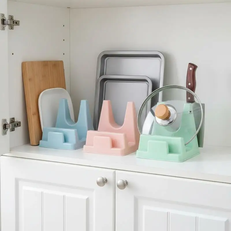 △ 2Pcs Plastic Pot Lid Holder Bracket Shelf Kitchen Pot Lid Holder No Drilling Required Countertop Organizer For Pan Covers