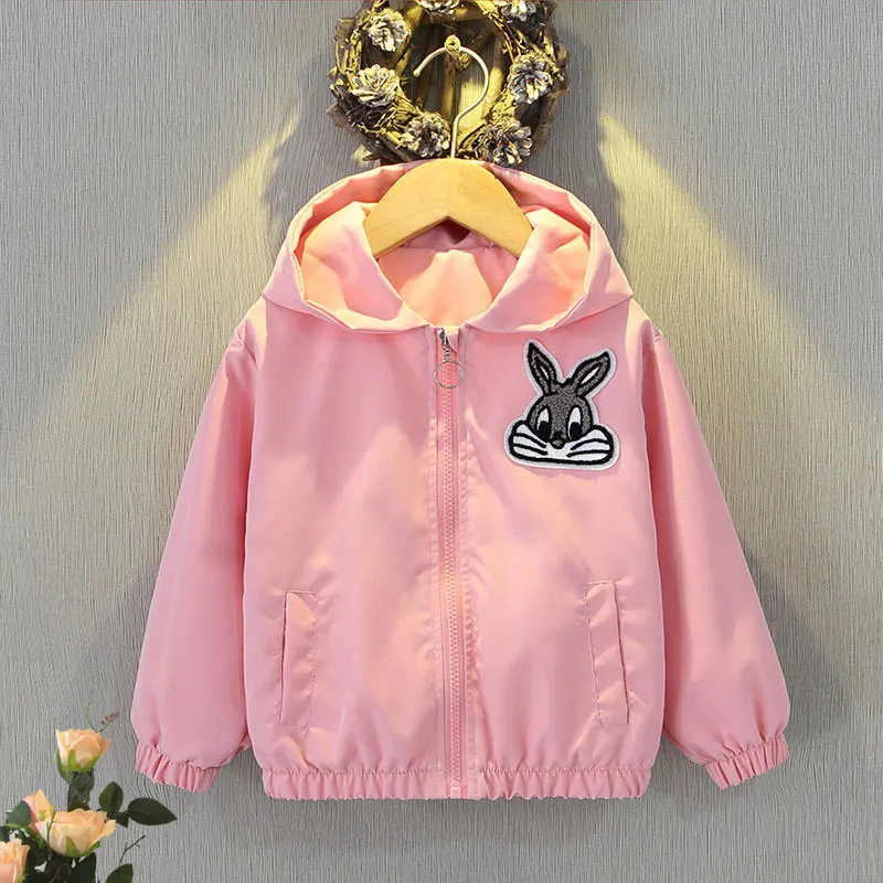 Spring Autumn Baby Girls Jakcets Hooded Sweatshirt Fashion Cartoon Rabbit Cardigan Zipper Outerwear Children Windbreaker Coats