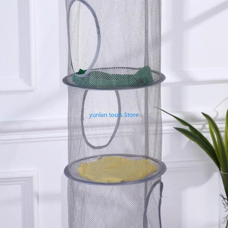 

50LB Foldable Hanging Basket Mesh Storage Bag with 4 Compartments Organizing Children's Shawls Hats Mittens
