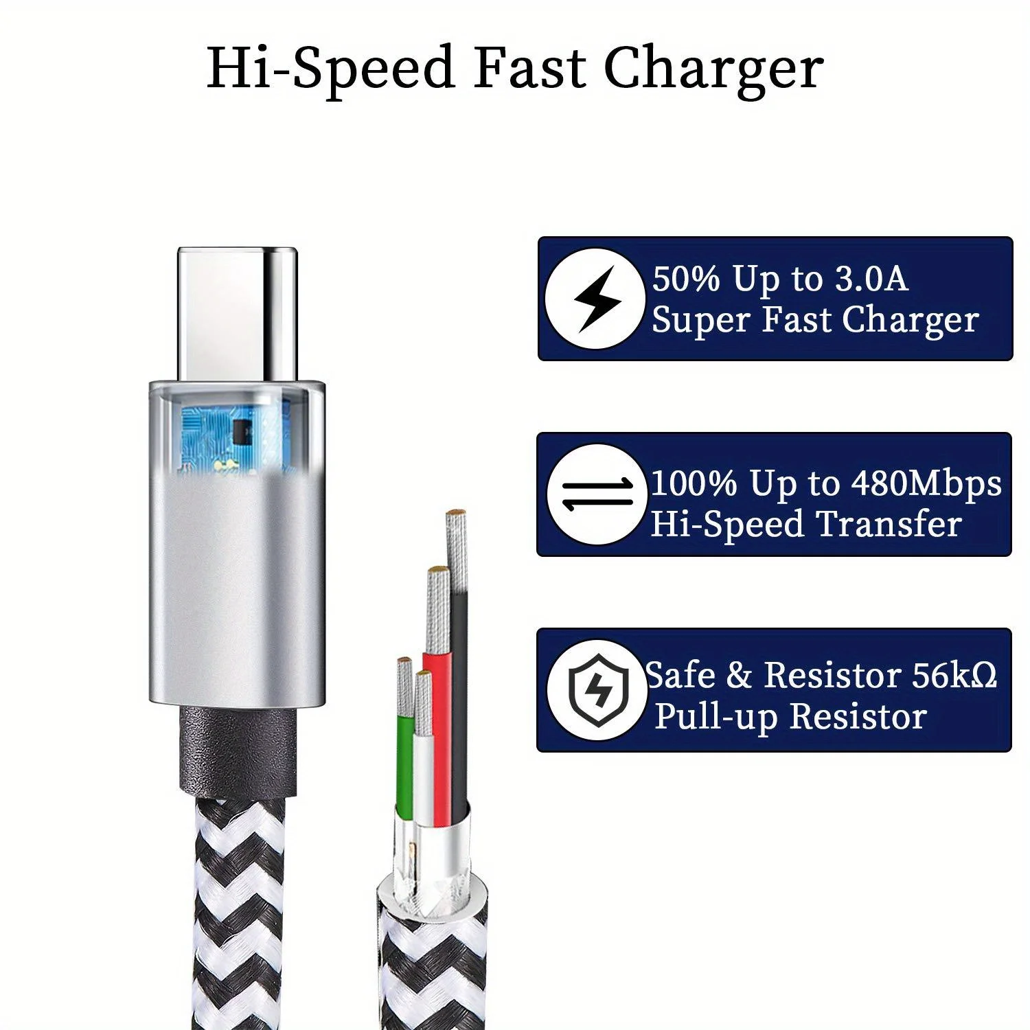 5 Pack Round USB Type C Cable 60W Fast Charging Nylon Braided for Samsung S10 Plus S20 S21 Note 9 8 3A Quick Charge