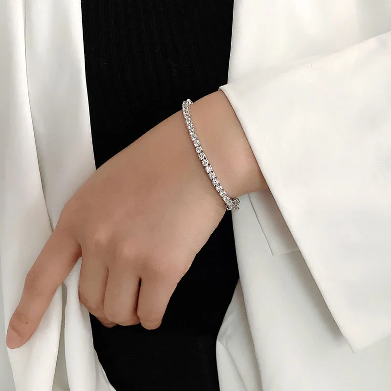 18K white gold 3.5mm 20 points moissanite bracelet tennis chain platinum PT950 simple temperament single row full of diamonds