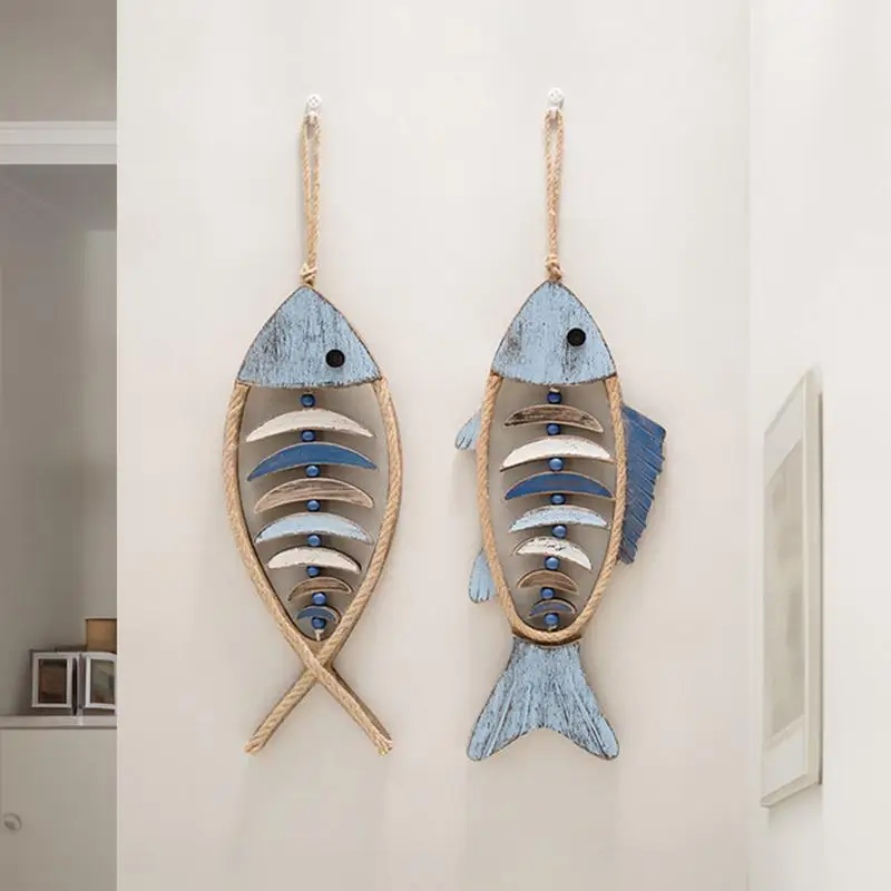 Mediterranean Fish Pendant Wooden Fish Hanging Ornament Wall Art Decoration Coffee Bar Courtyard Home Decor