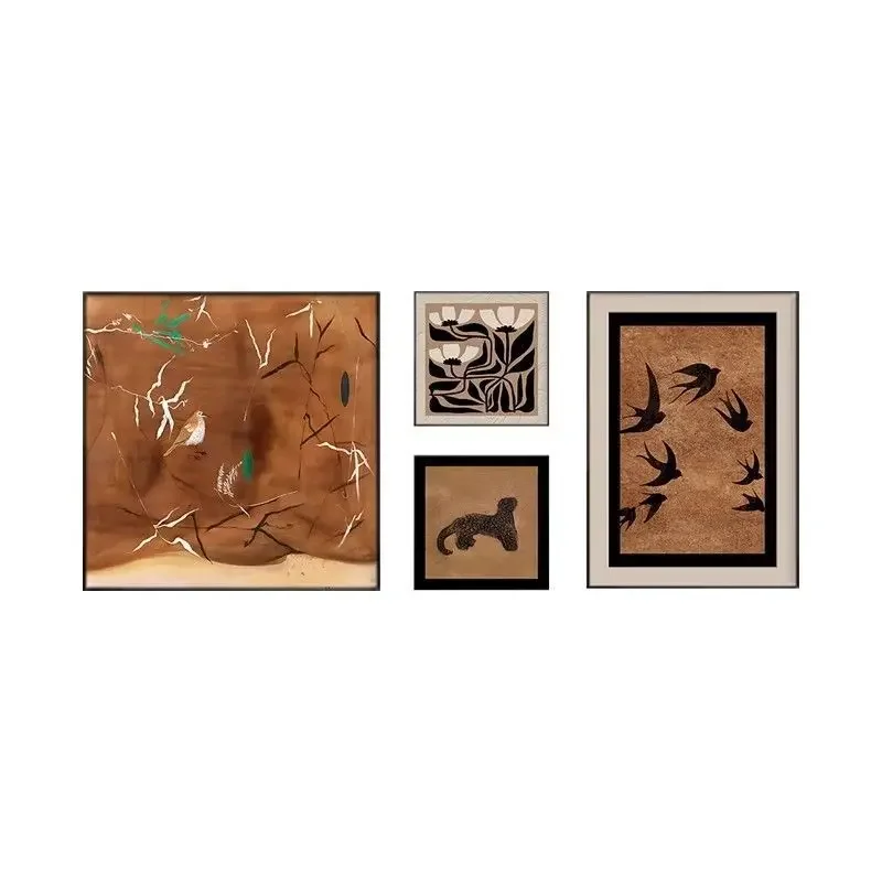 

Decorative painting antique French sofa background wall hanging painting retro atmosphere quadruple combination mural