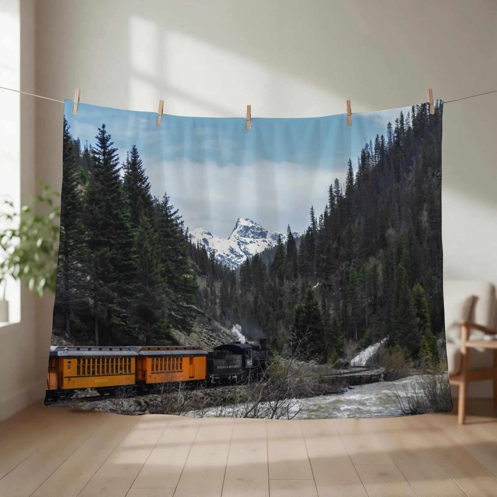 Train in Colorado Throw Blanket couch cozy soft plush fuzzy picnic outdoor blanket