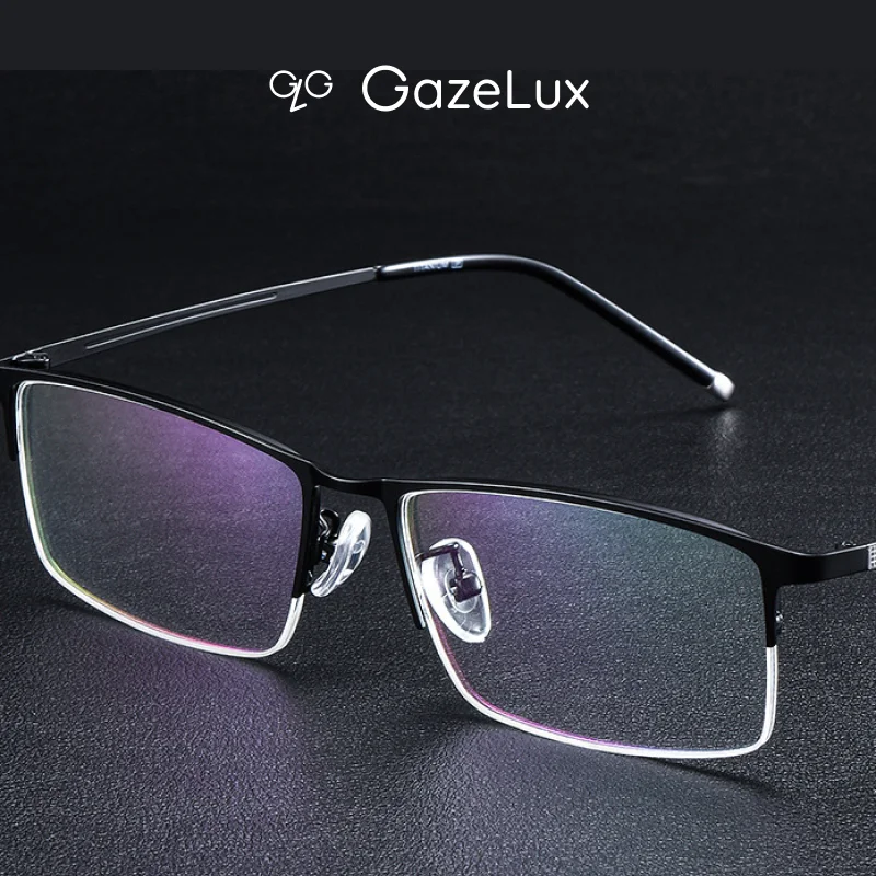 

Gazelux Men Prescription Optical Eyeglasses Titanium Business Work Light Spring Hinges Semi-rim Classic Gunmetal Reading Glasses