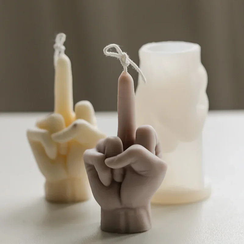 

3D Middle Finger Silicone Candle Mold DIY Gesture Aromatherapy Plaster Art Soap Resin Crafts Casting Molds Holiday Party Gifts