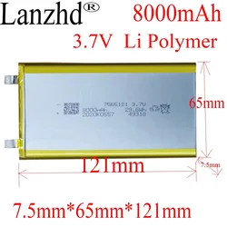 1-20PCS 3.7V Lithium polymer 8000mAh 7565121 7566121 Soft package battery For Power Bank Bluetooth Speakers Tablet DVD battery