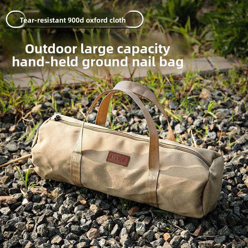 Bolsa cilíndrica para almacenamiento de camping al aire libre, bolso portátil para estacas de tienda de campaña, cuerdas de sujeción, bolsa cilíndrica duradera para accesorios de camping