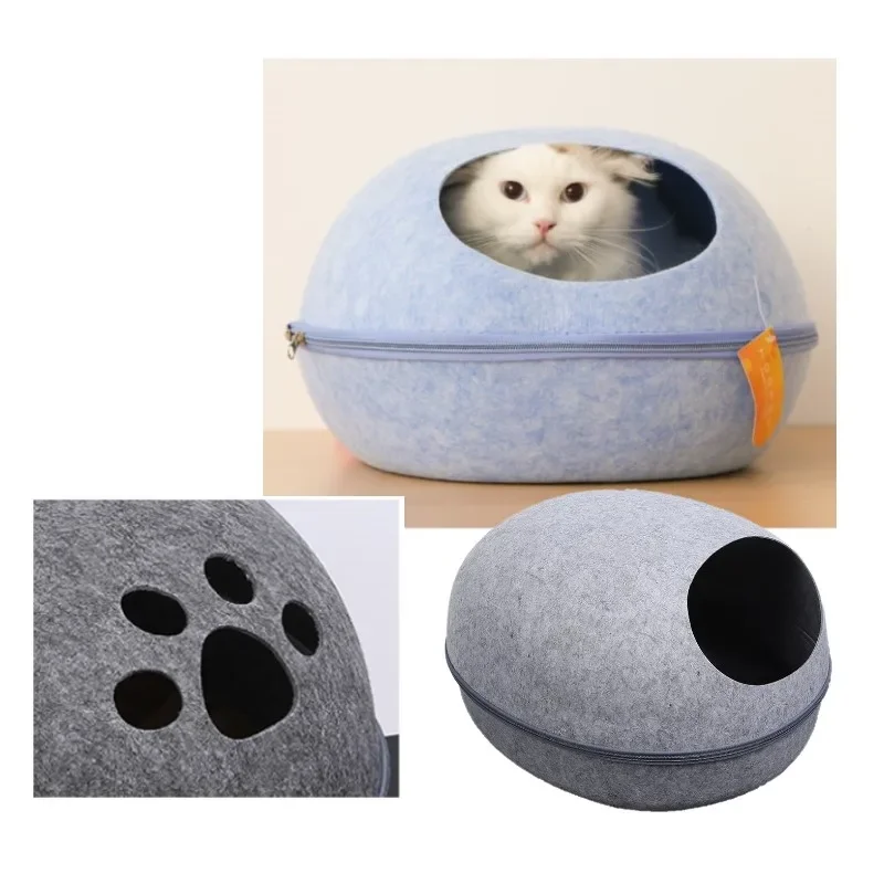 

Cats bed artificial felt house for cats sleeping bag with nest pillow eggshell removable breathable half closed pet cave