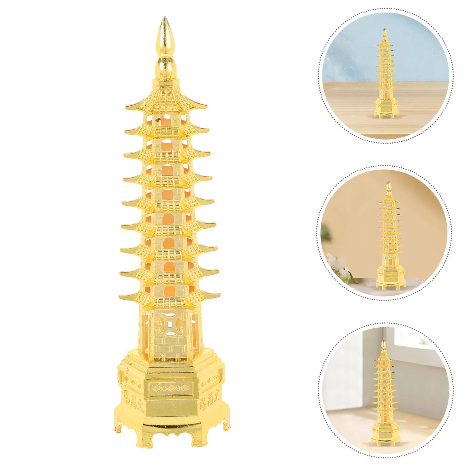 Wenchang Tower Alloy 9 Level Feng Shui Pagoda Sculpture Desk Paperweight Chinese Traditional Architecture Souvenir Decoration
