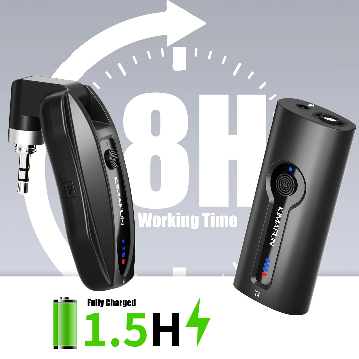 KIMAFUN Sistema de micrófono de auriculares inalámbricos, auriculares inalámbricos de alcance de 8hs/165 pies y micrófonos de solapa Lavalier 2 en 1 para enseñanza