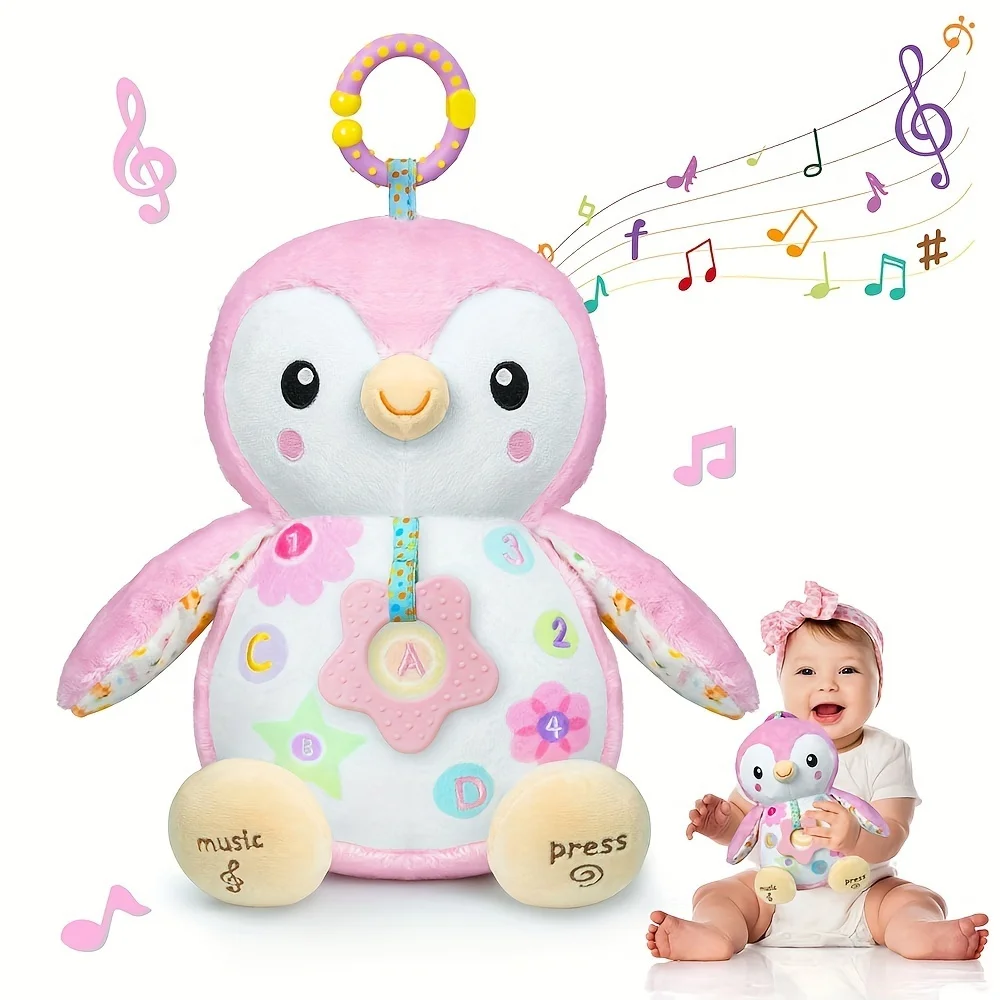 Penguin Baby 0-6-12 Plush Toy, Texture Hanging Ring Ringbell And Sandpaper, Prone Time Toy Newborns, Suitable For Boys/Girls