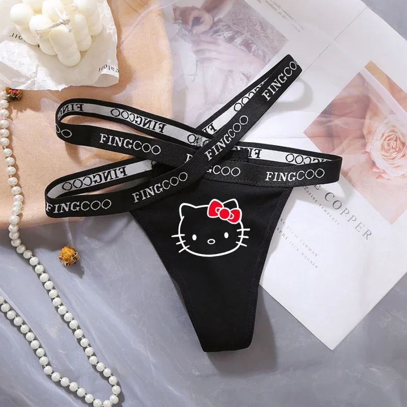 

Hello Kitty Sexy Underwear Girls Tempting Low Waist English Letters with Exposed Waist Hollow Triangle Thong Women Accessories