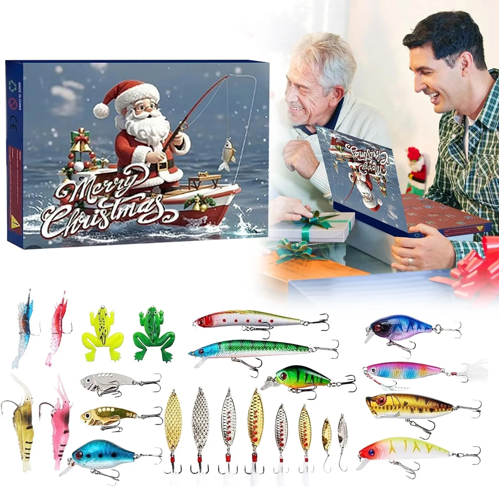 Fishing Advent Calendar 2024 Adult Men Teen Boys 24 Days Christmas Countdown Advent Calendar Fishing Tackle Set 3D Sand Watch