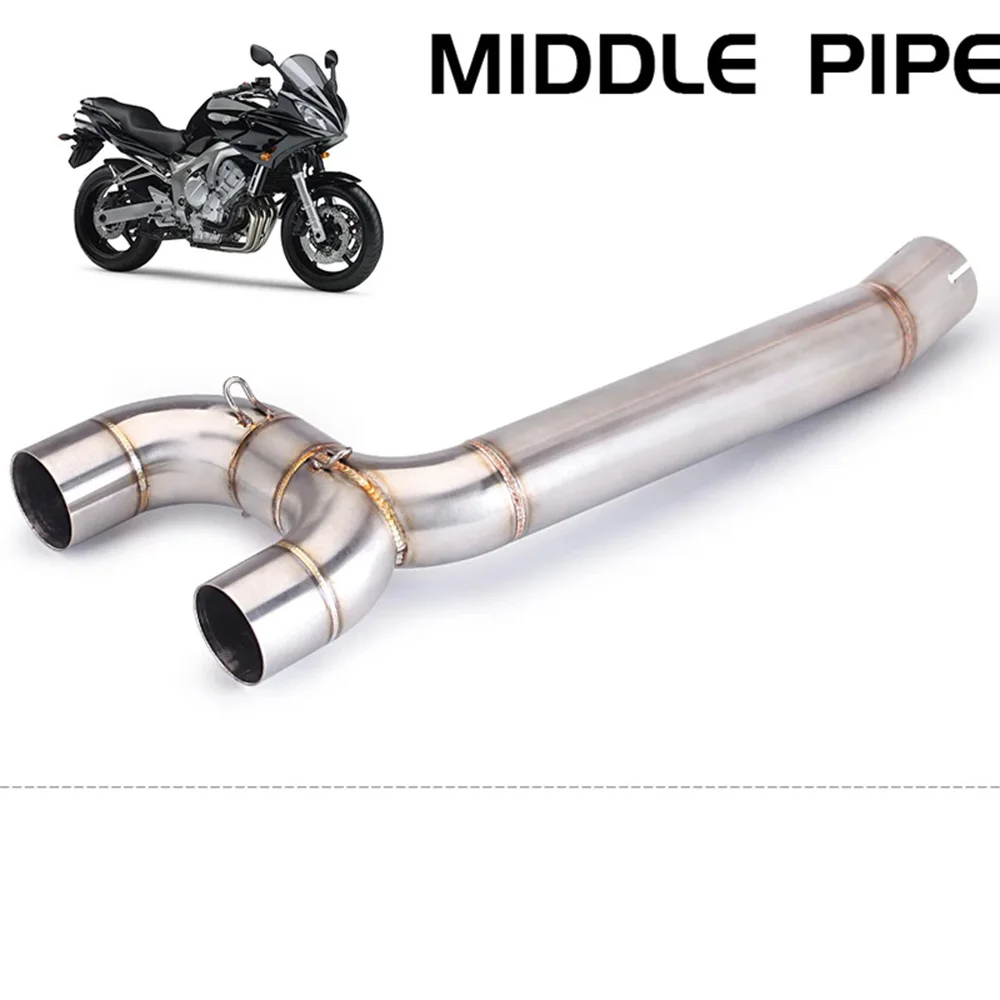 Motorcycle Exhaust Pipe Double Outlet Middle Link Tube Escape Moto Accessories For Yamaha FZ6 FZ6N FZ6S 04-11 double outlet 51MM view 3