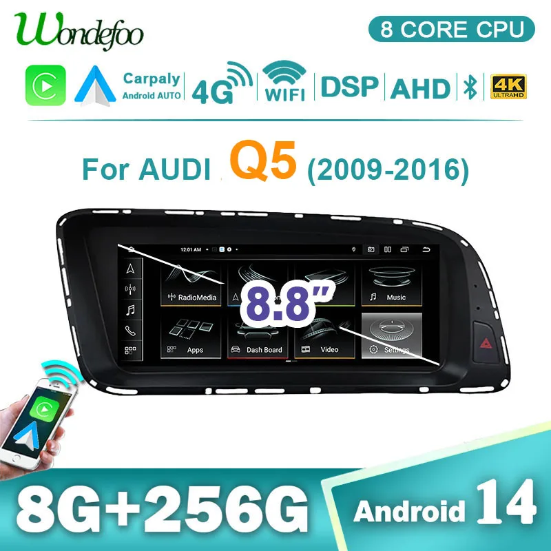 8.8 ''Wireless Carplay Android 14 Auto Multimedia Stereo Schermo Per Audi Q5 2009-2016 WIFI 4G LTE Autoradio PC GPS Navi Ricevitore