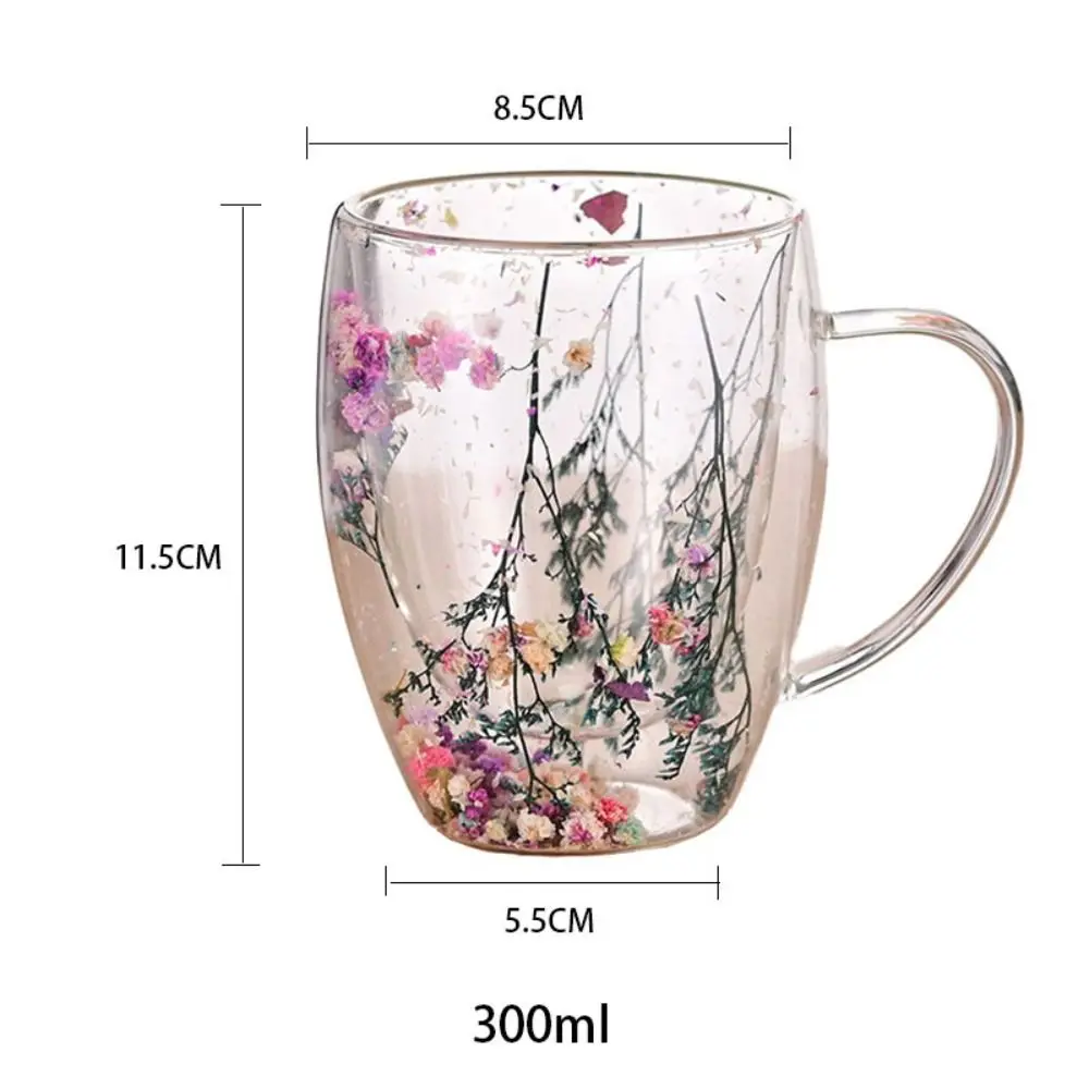 Floral Dry Flowers Cup Simple Heat Resistant Double Wall Glass Cup INS Trends High Borosilicate Glass Tea Coffee Cups