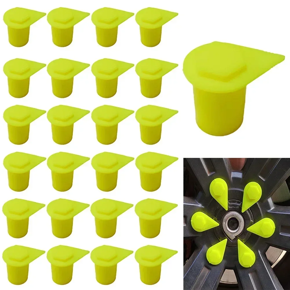 25pcs 21mm Dust Cap Long Wheel Nut Indicators Yellow Safety Wheel Nut Indicators To Prevent Potential Damage To The Wheel Hub.